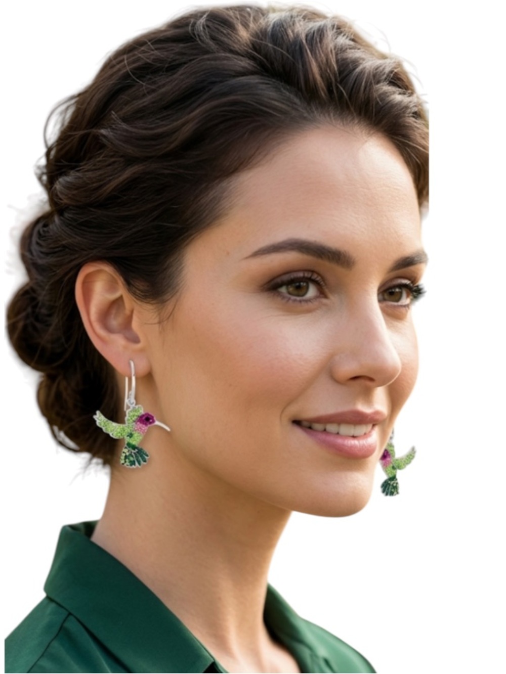 Silver Pink & Green Crystal Hummingbird Earrings Fairycore Whimsigoth
C3 - Picture 5 of 6